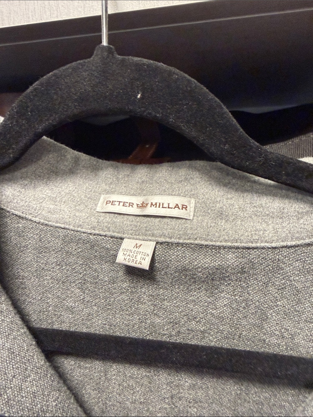 Men's M Peter Millar Gray herringbone Quarter-Zip cotton Sweater - Picture 2 of 3